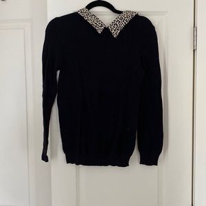 Jcrew black sweater with leopard collar